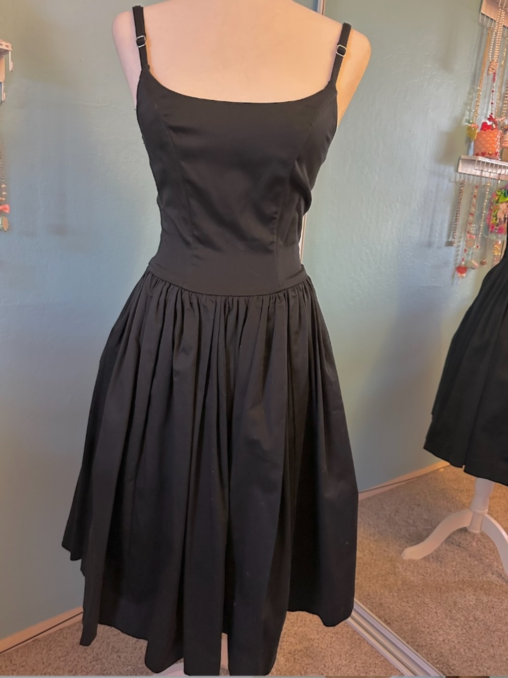 Pin Up Girl Clothing Black Swing Dress (Size Small)